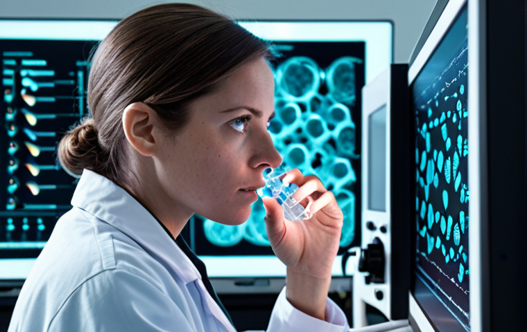 **Prompt 1:** A focused female biologist in a clean, modern laboratory, intently looking into a high-powered electron microscope. Around her, subtle, glowing holographic projections of intricate DNA strands, protein structures, and detailed cellular components emerge, symbolizing the molecular mysteries she's deciphering. The lab is equipped with advanced technology, conveying an atmosphere of scientific discovery at its most fundamental level.