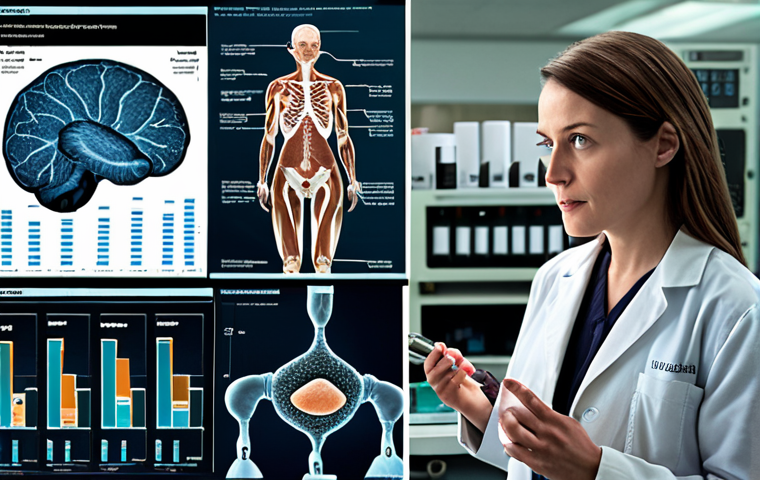**Prompt 1: The Biologist as Storyteller in the Digital Age**
    A modern biologist, female, with an open, engaging expression, stands confidently between two contrasting scenes. On her left, a traditional, sterile laboratory setting with intricate, dense biological data, complex graphs, and a microscope, rendered in muted, cool tones. On her right, the same data transforms into a vivid, flowing narrative, perhaps forming organic shapes like a DNA helix unfolding into a story, with elements representing real-world impact and human connection, depicted in warm, inviting colors. The biologist is actively gesturing, as if weaving a story from the scientific findings. The overall mood is one of transformation, clarity, and the dynamic shift from raw data to compelling insights. Emphasize storytelling through data visualization and the human element in research.