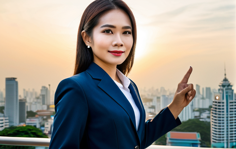 생물학자 학술지 논문 투고 절차 - **Subject:** A confident Thai businesswoman, fully clothed in a modern, tailored suit, standing in f...