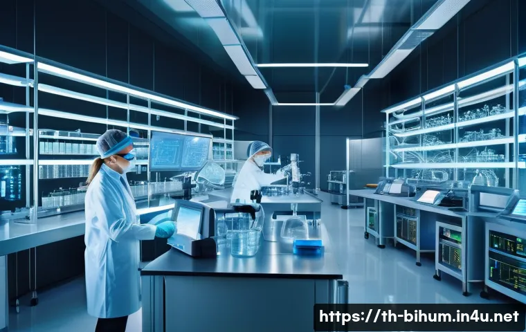 생물학자 창업과 혁신 - A futuristic laboratory scene showcasing a molecular biologist developing RNA-based medicine, featur...