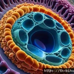 생물학자 분야별 세부 전공 - A highly detailed scientific illustration of a living animal cell viewed under an electron microscop...