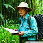 생물학자 연봉과 직무 만족도 - A detailed scene of a Thai biologist in a field research setting, wearing professional outdoor gear ...