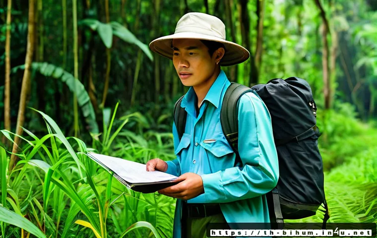 생물학자 연봉과 직무 만족도 - A detailed scene of a Thai biologist in a field research setting, wearing professional outdoor gear ...